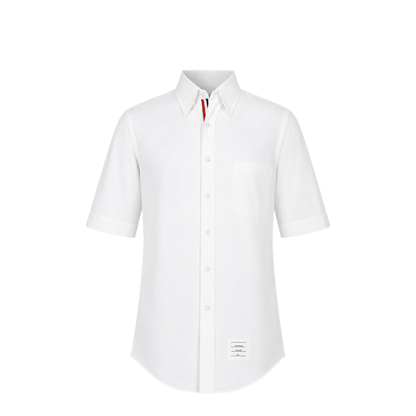 MAYFEYR - Thom Browne - Classic Fit Short Sleeve Shirt With Rwb Grosgrain Placket In Solid Poplin - MWS002E03113100