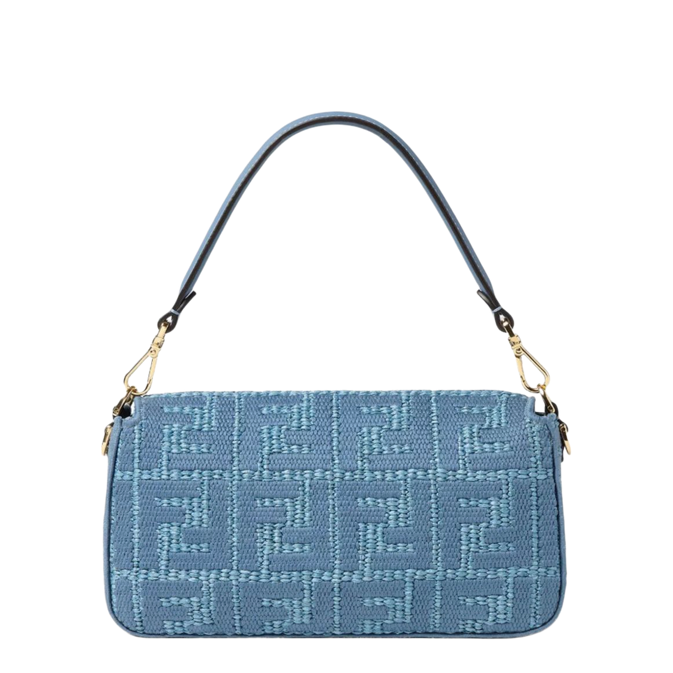 Baguette Raffia-Effect Shoulder Bag - Blue