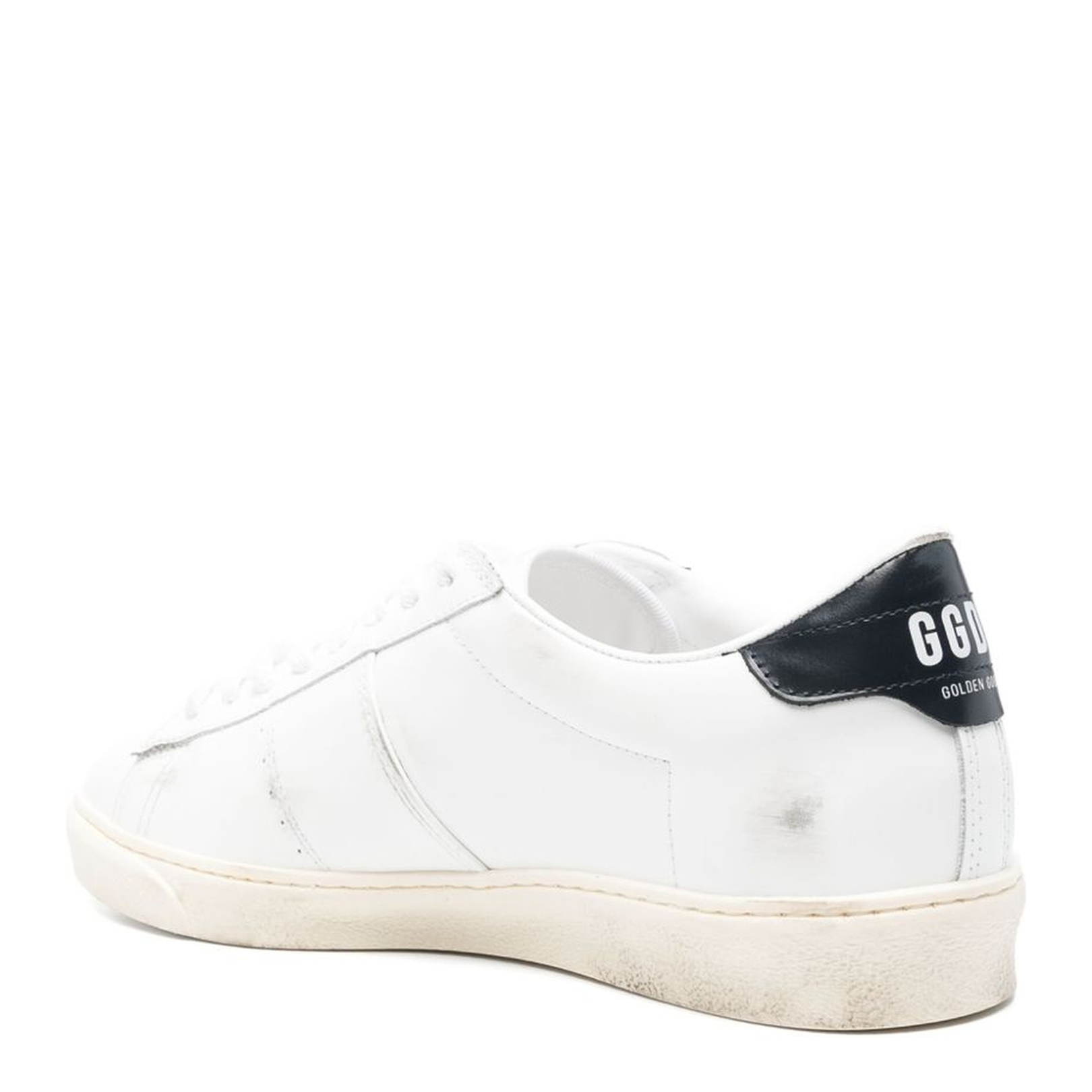 Matchstar in White Leather with Dark Blue Leather Heel Tab