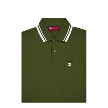 Cotton Piquet Polo Shirt with Embroidery in Forest Green