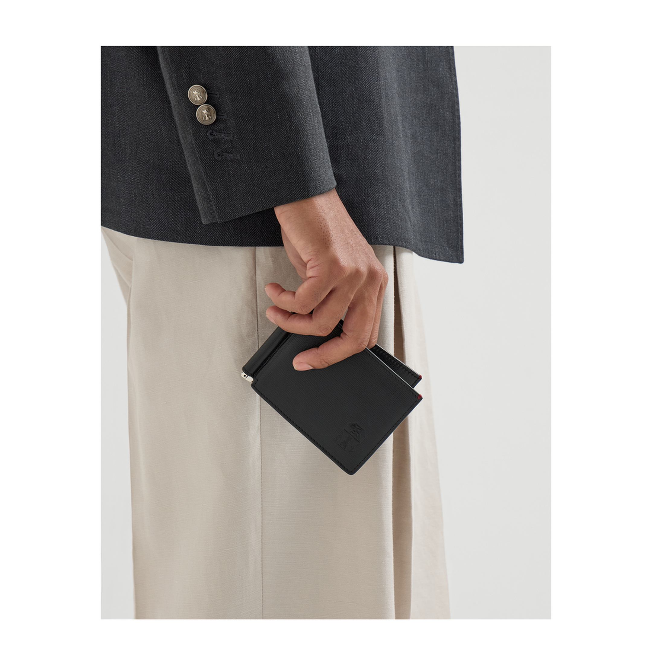 Grained Leather Money Clip Wallet