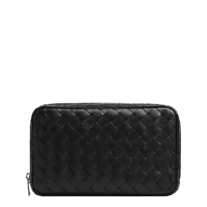 Black Leather Medium Intrecciato Beauty Case