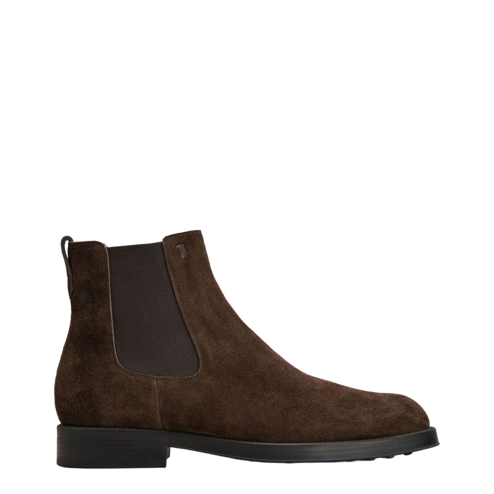 Coffee Brown Elasticated Side Panels Low Stacked Heel Round Toe