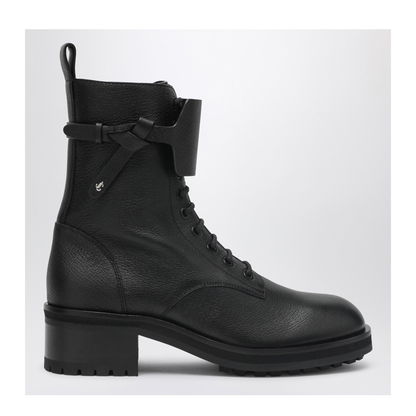 Rosabel Flat Black Leather Ankle Boots