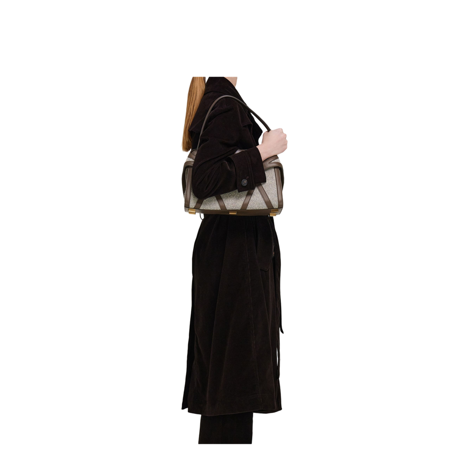 Leather Inlay Tote Shoulder Bag