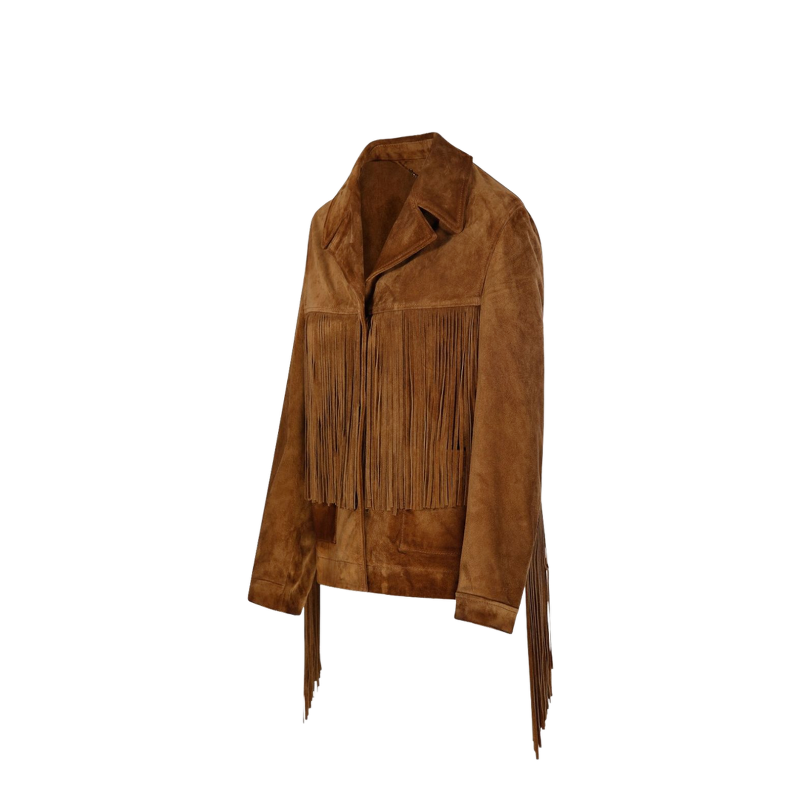 Brown Fringe Detailing Notched Collar Jacket