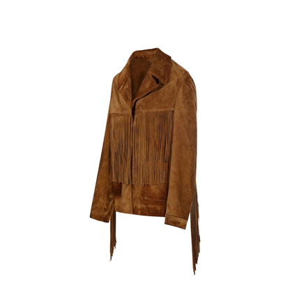 Brown Fringe Detailing Notched Collar Jacket