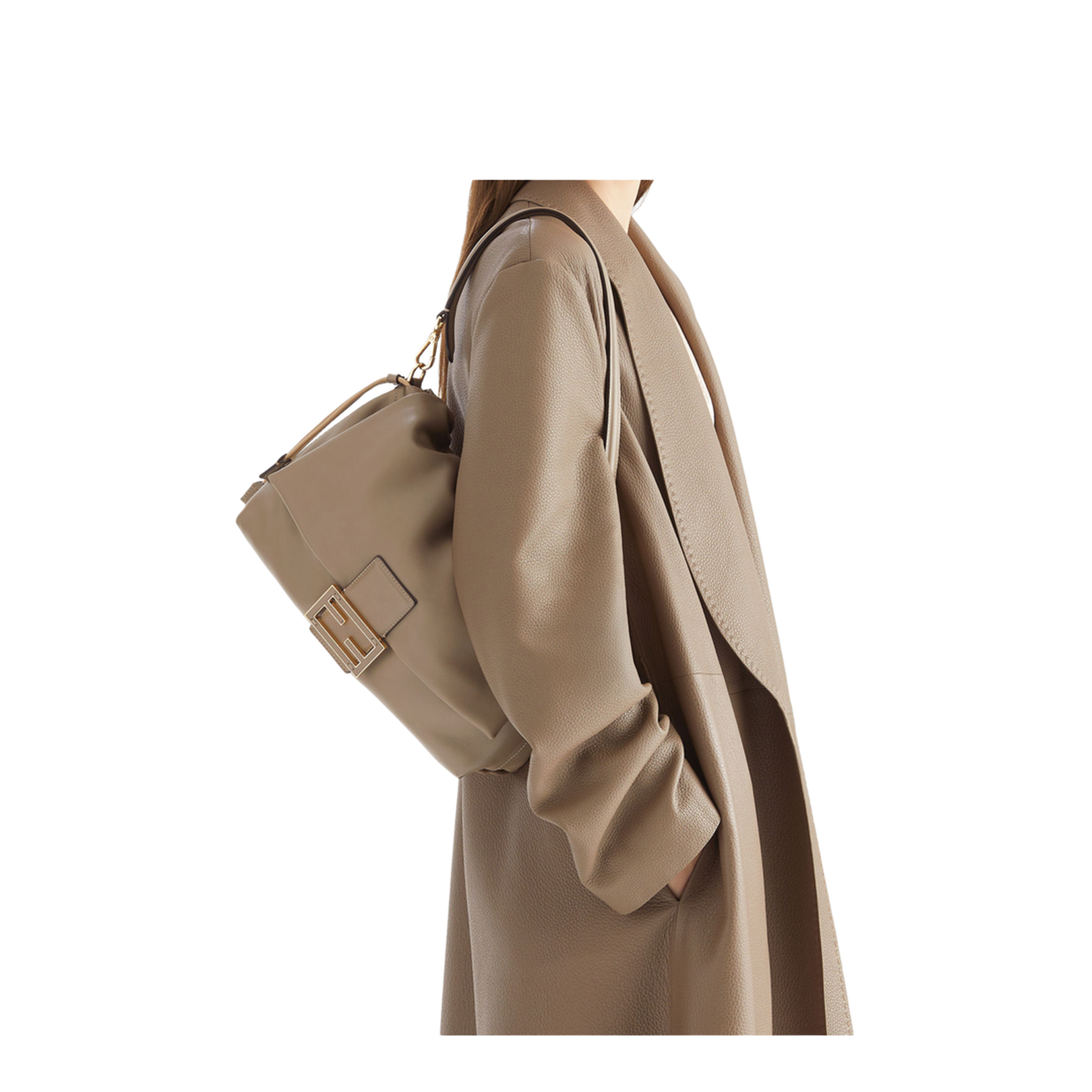 Baguette Large Leather Top Handle Bags - Beige