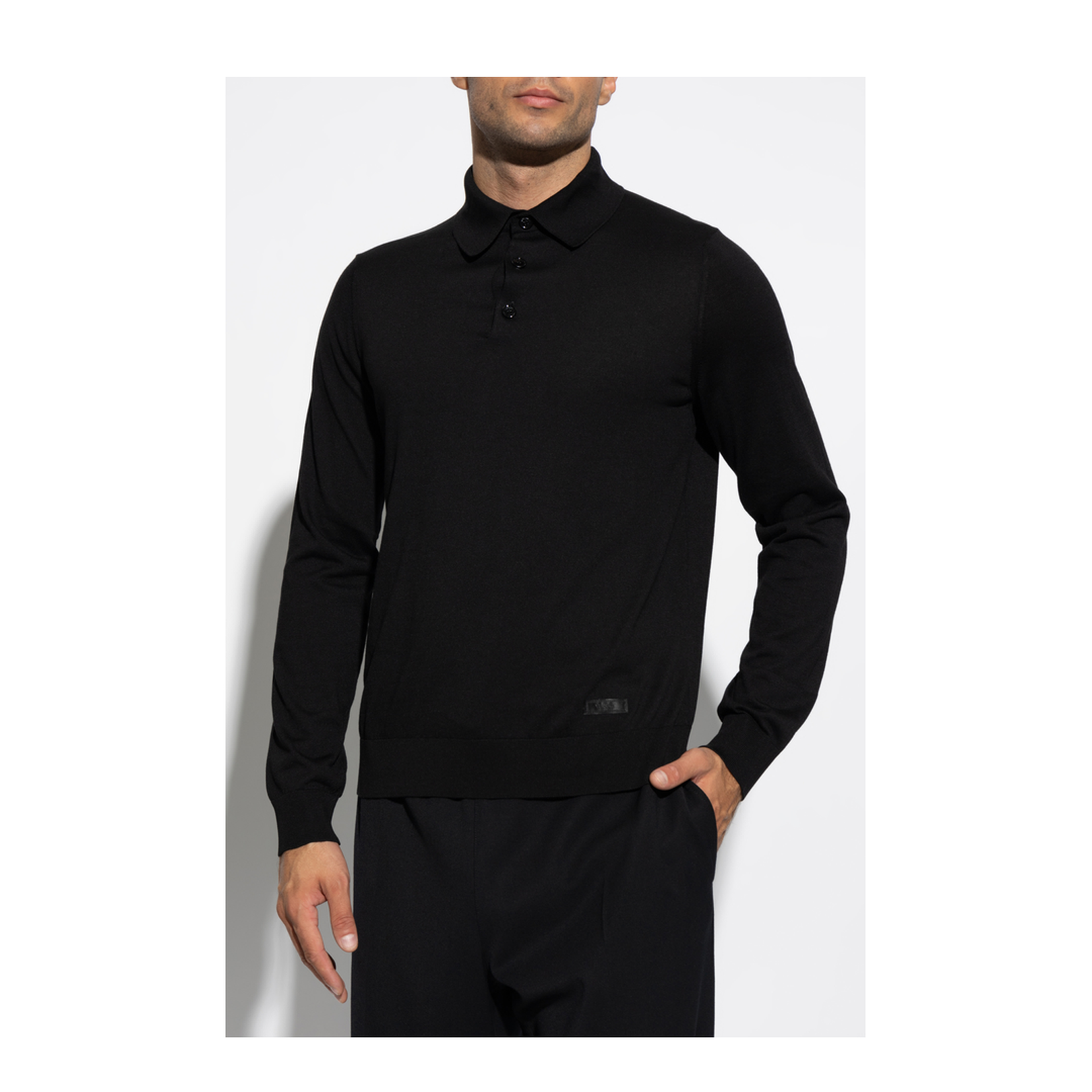 Long-Sleeved Polo Shirt Black