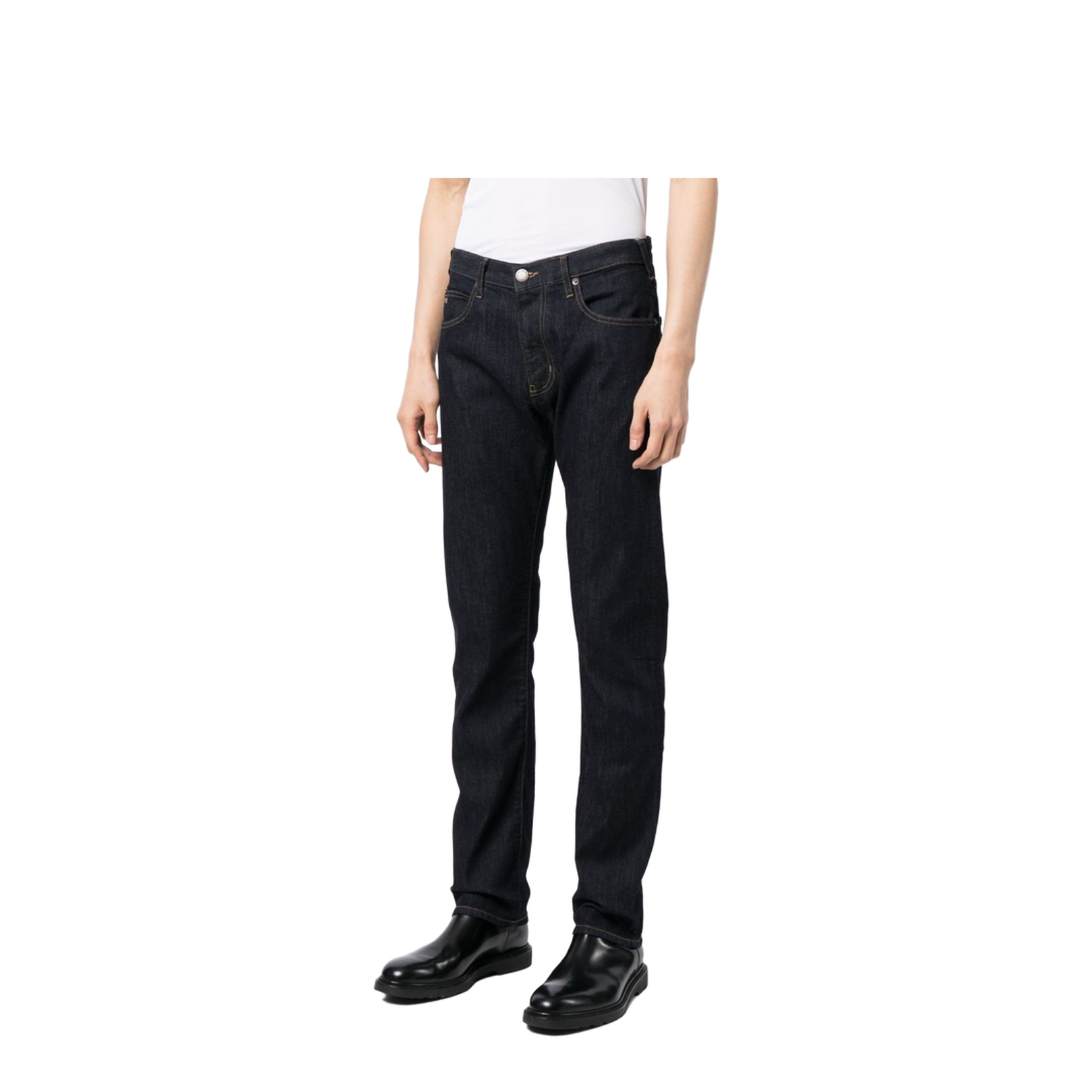 Indigo Blue Stretch-Cotton Dark Wash Low-Rise Slim Cut Jeans