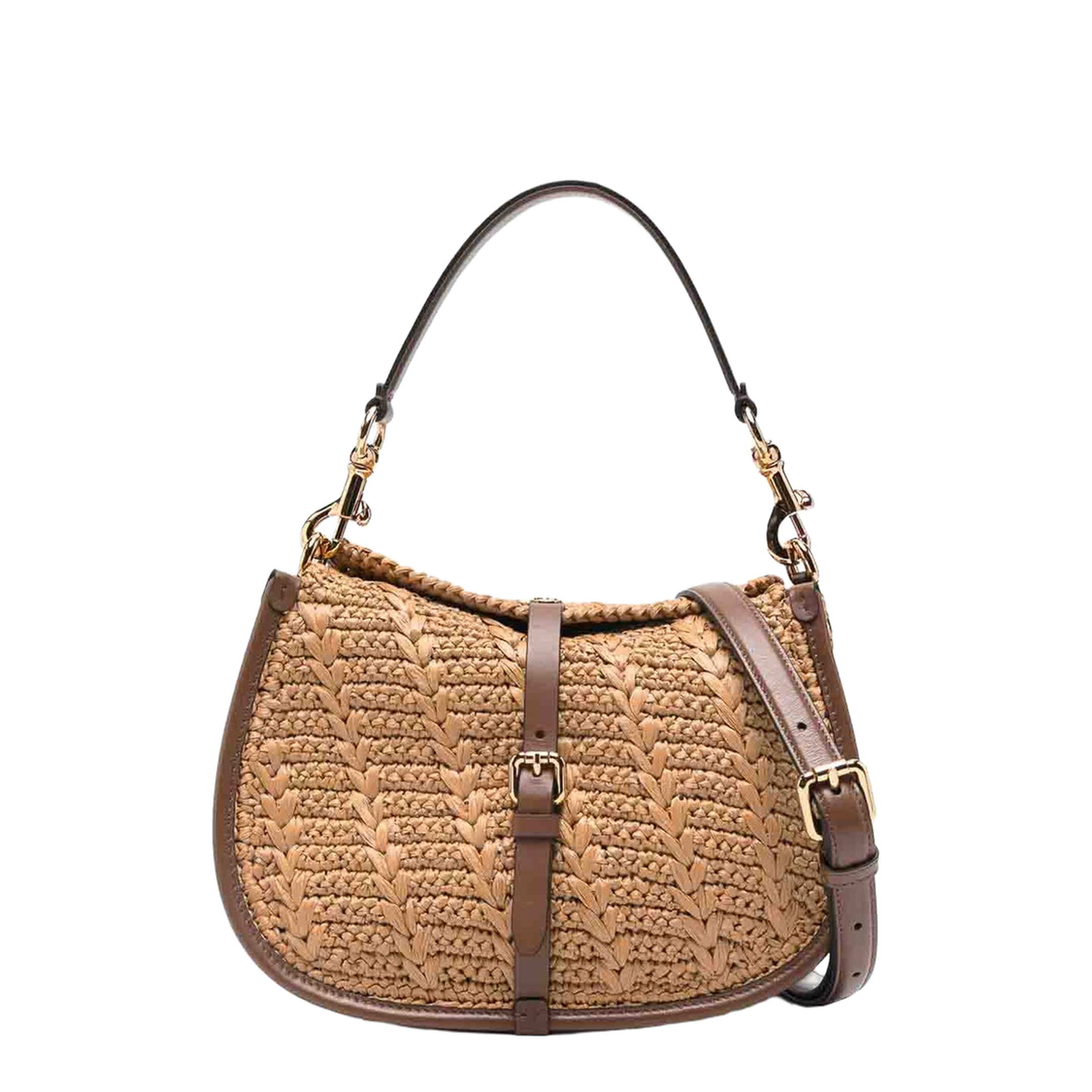 Medium Pony Shoulder Bag Crocheted Raffia Light Brown