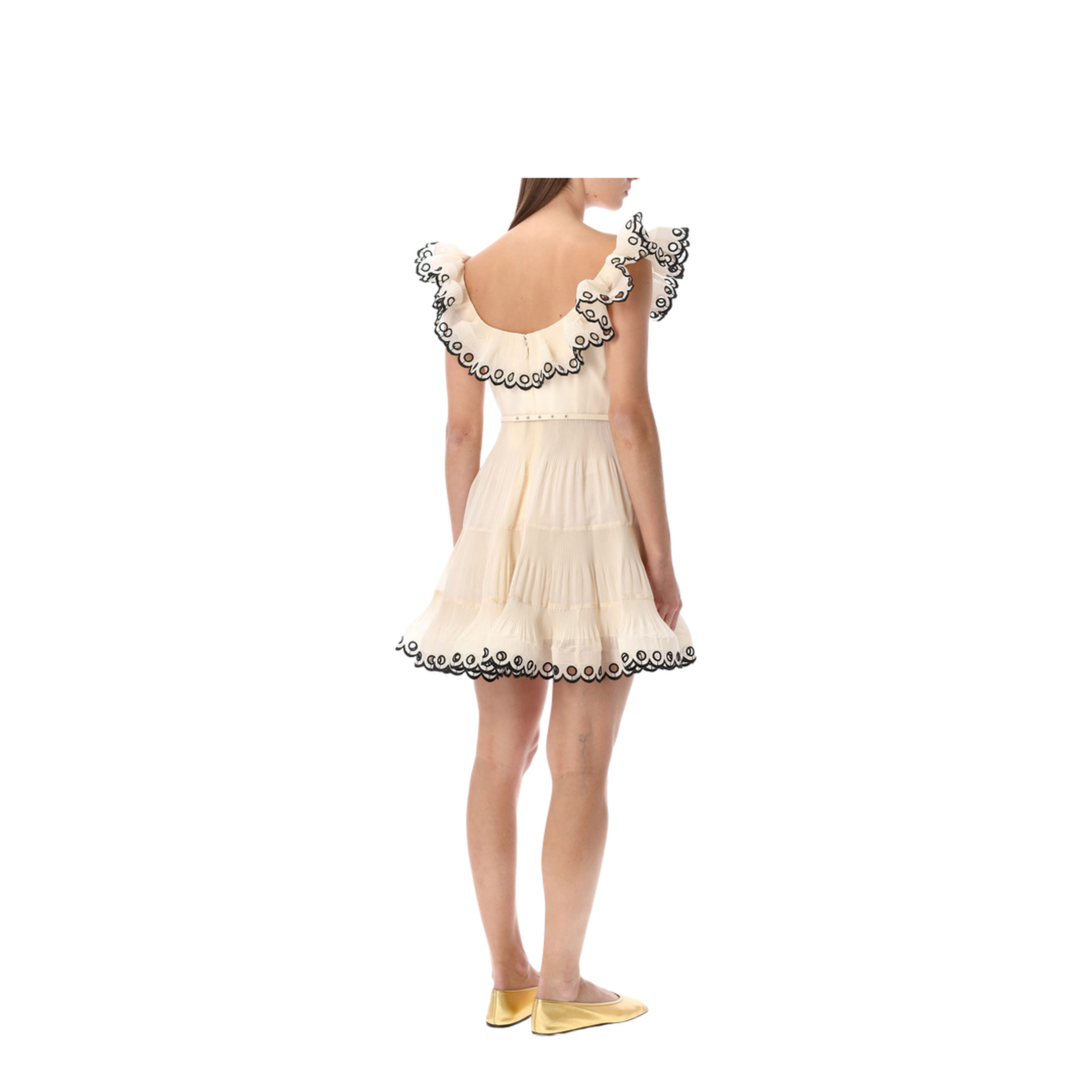 Embroidered Frilled Mini Dress