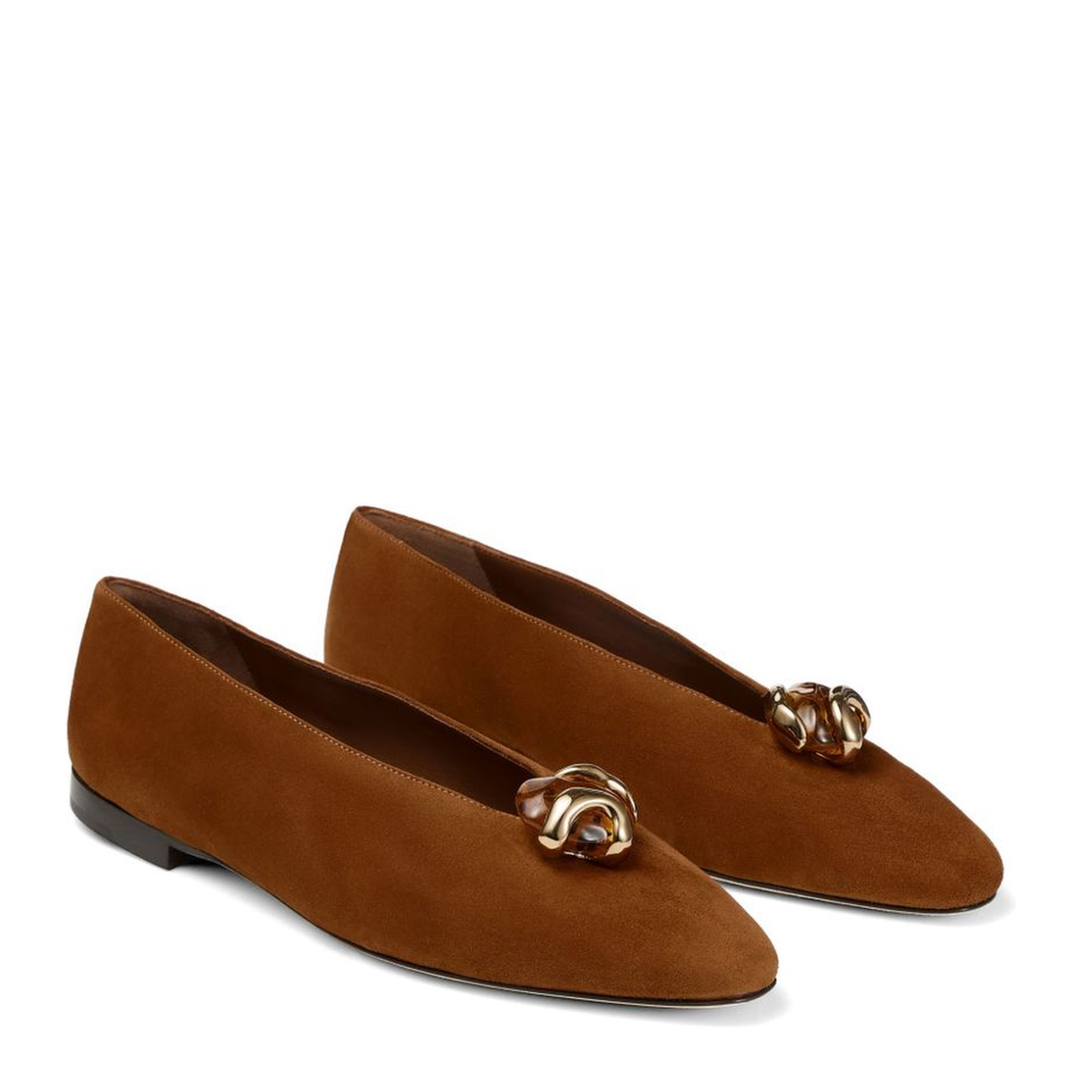 MAYFEYR - Jimmy Choo - Brown Appliqu Pointed Toe Flat Shoes - MARGOTFLATBSBTAN/AMBER