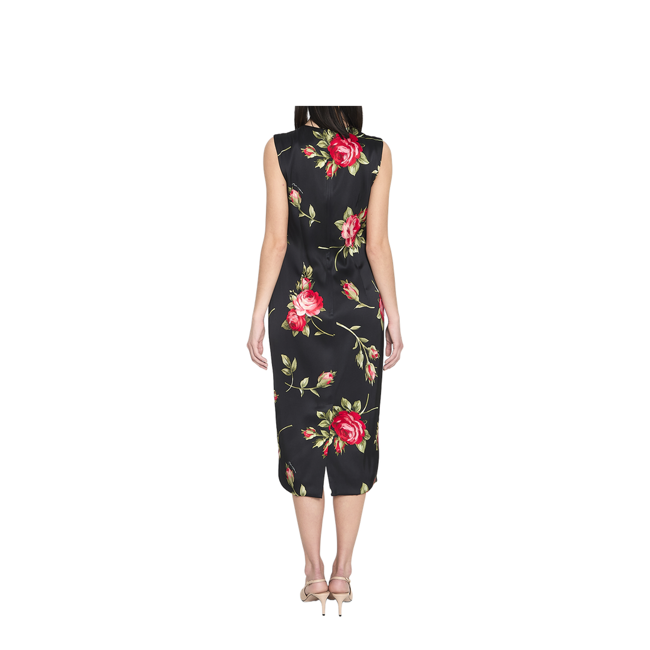 Bouquet Rose Print Satin Midi Dress