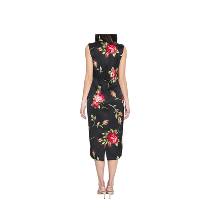Bouquet Rose Print Satin Midi Dress