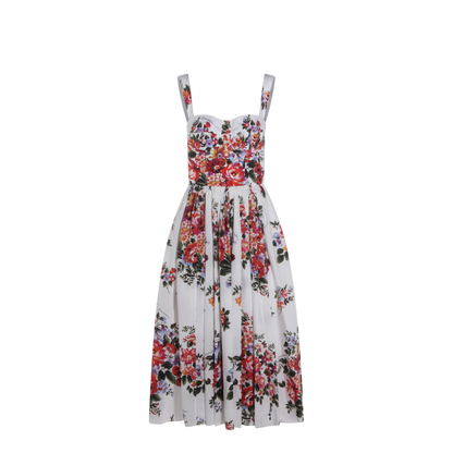 Flower Bouquet-Print Cotton Midi Dress