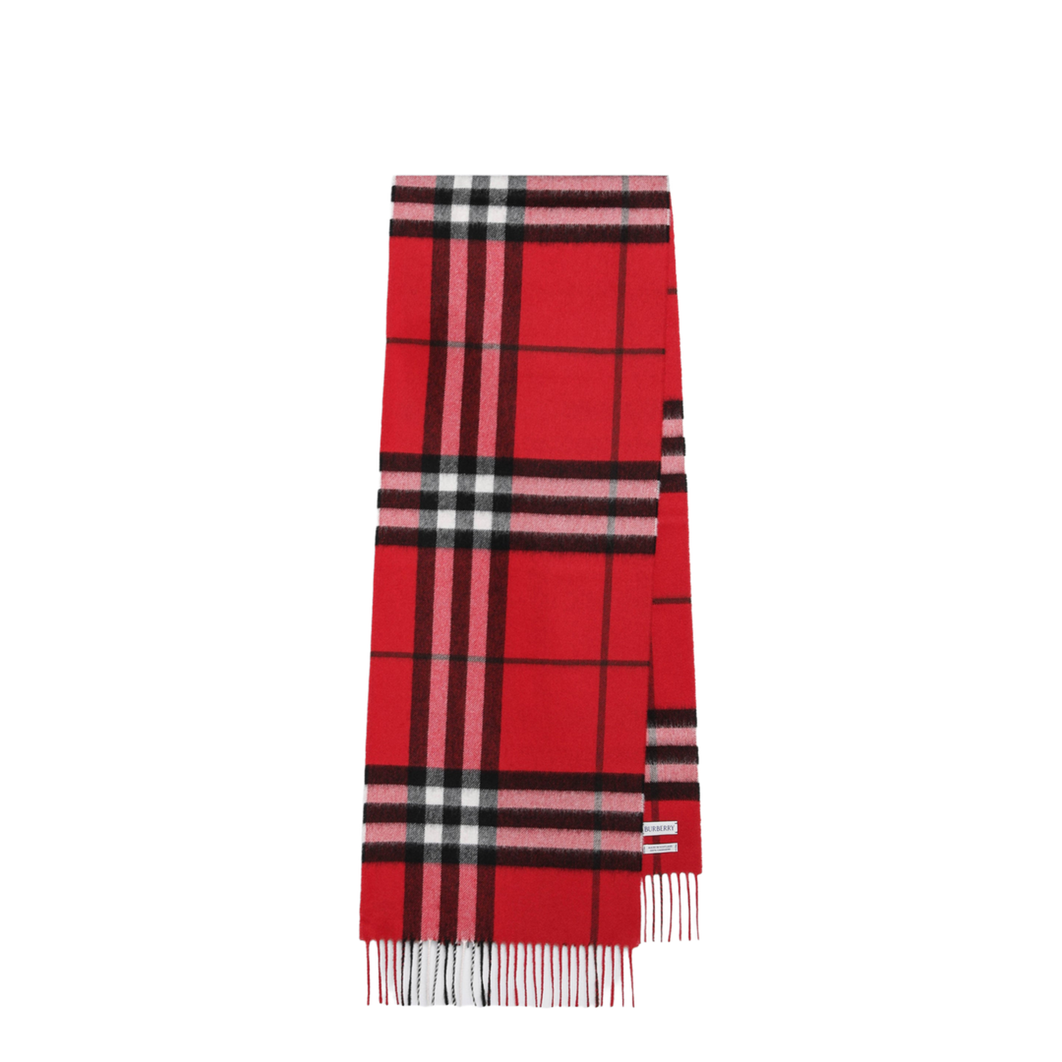 Check Cashmere Scarf with Fringes in Post Red