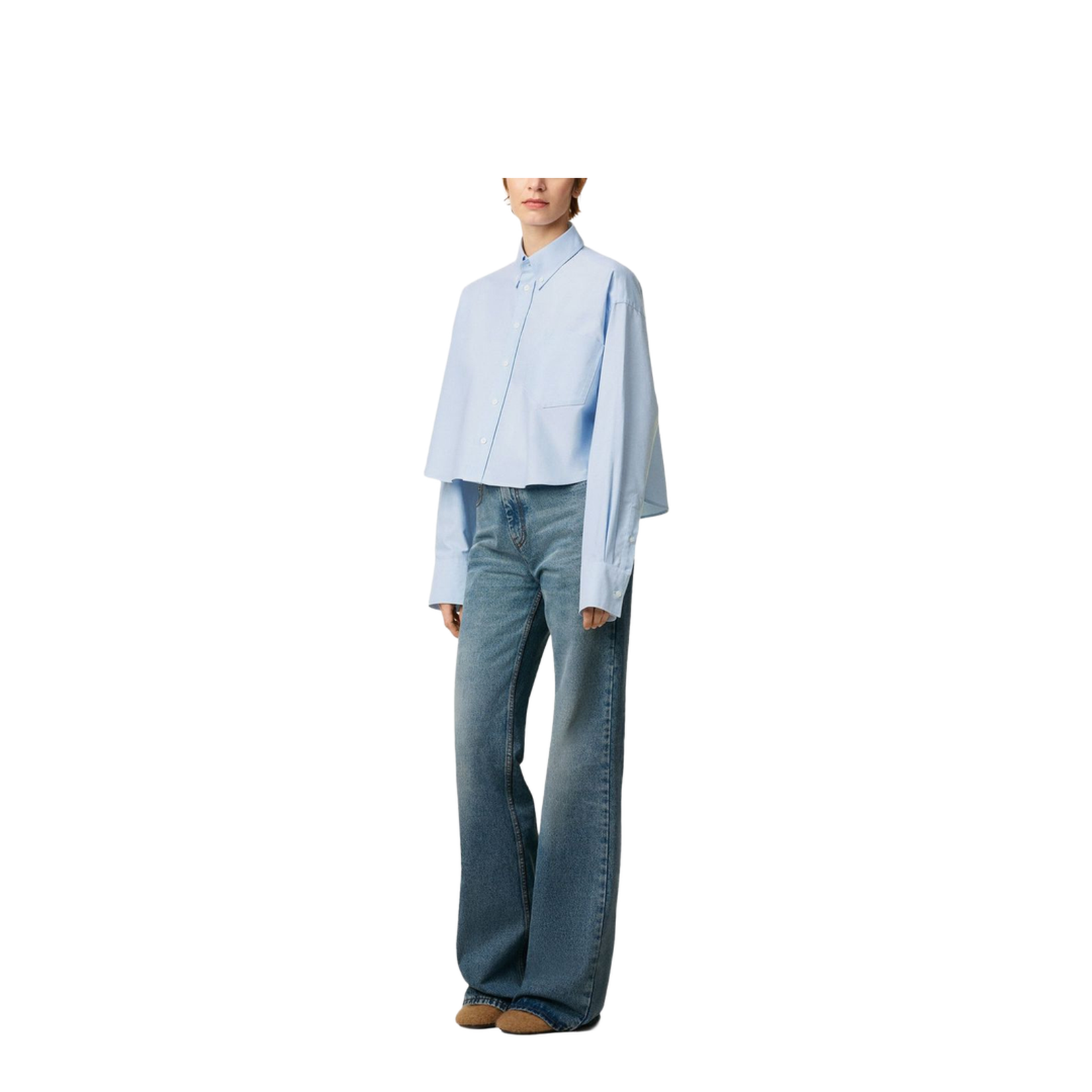 Blue Cotton Cropped Oversized Shirt