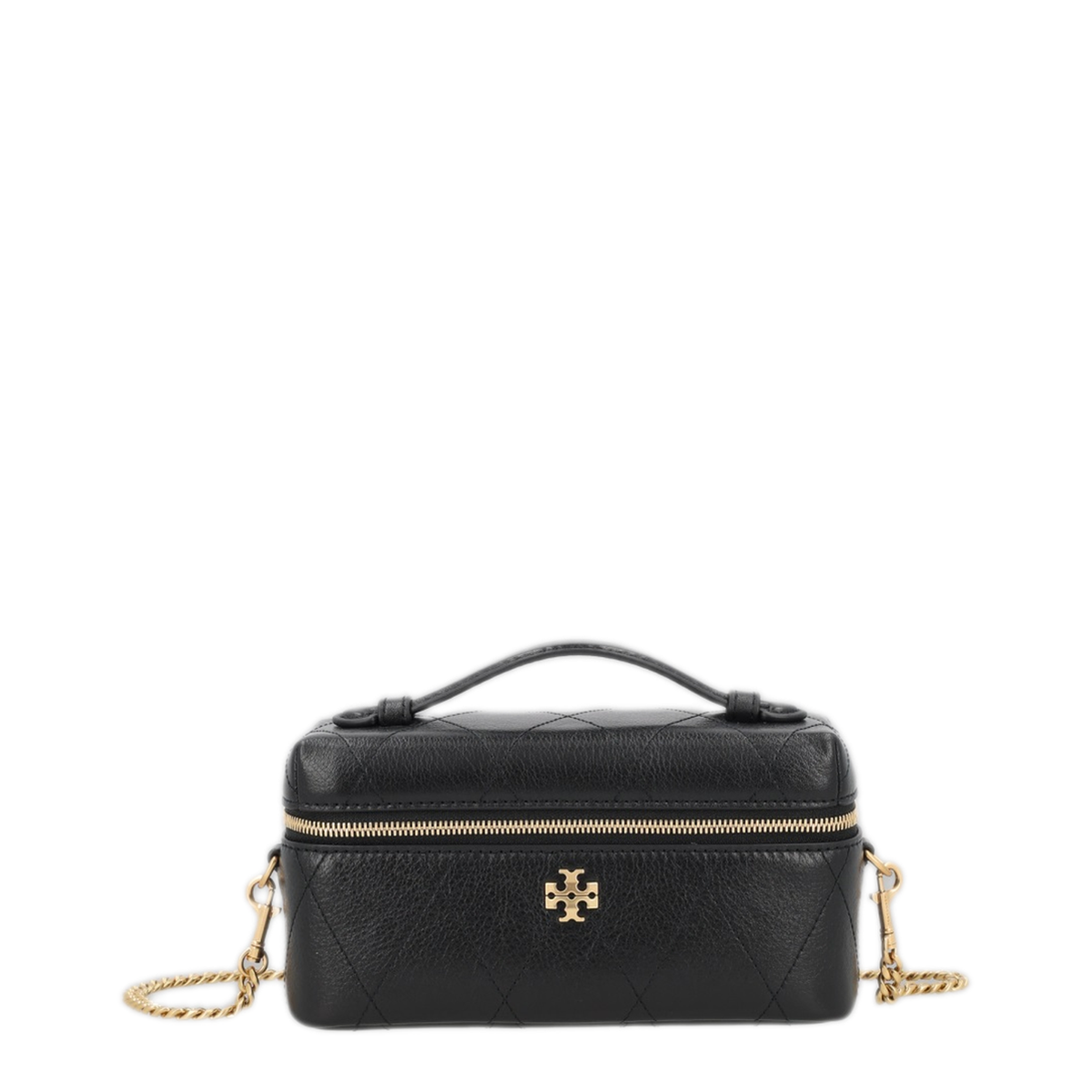 Charlie Quilted Pebbled Leather Vanity Case - Black