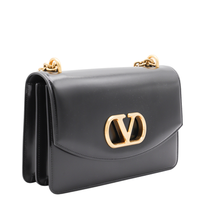 Black Leather Vain Shoulder Bag