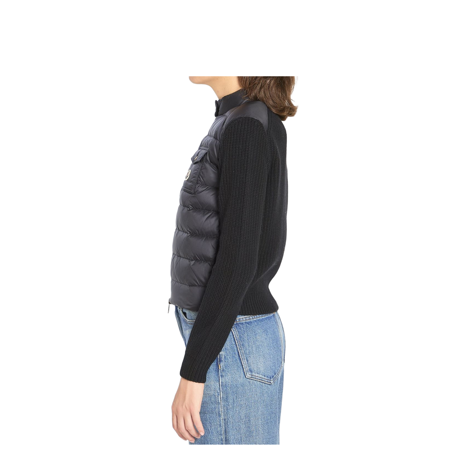 Black Padded Wool Zip-Up Cardigan
