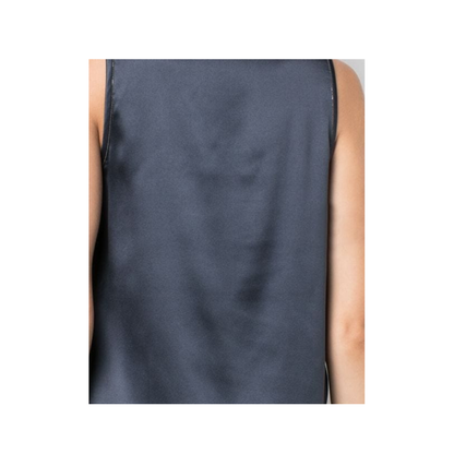 Navy Blue Stretch Silk Top