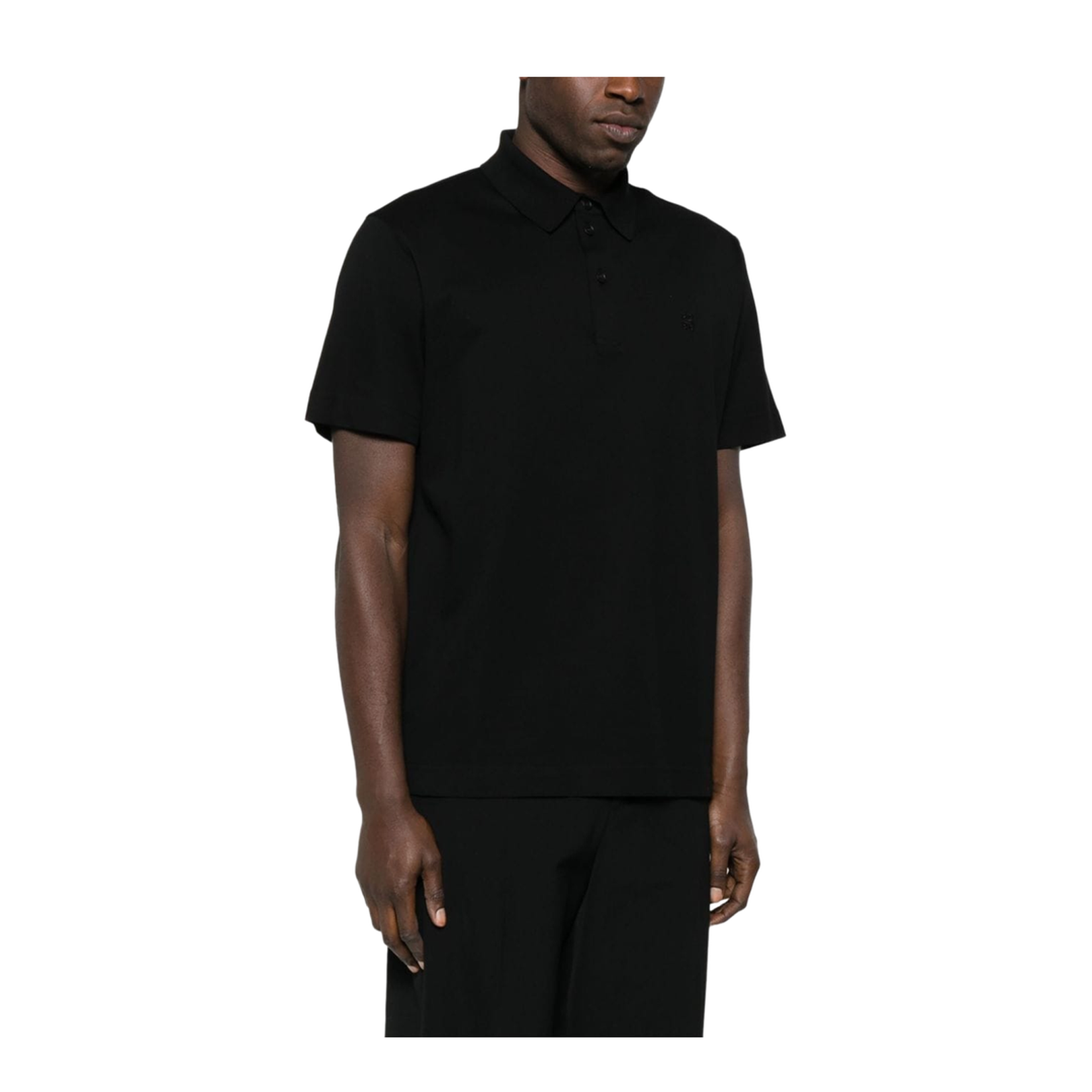 Black Cotton Pique Polo Shirt