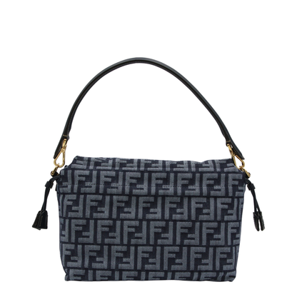 Mamma Baguette Medium Denim-Effect FF Jacquard Shoulder Bag - Dark Blue