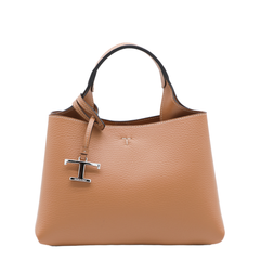 T Timeless Micro Grained Leather Top-Handle Bag - Brown