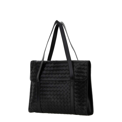 Intrecciato Leather Structured Tote - Black