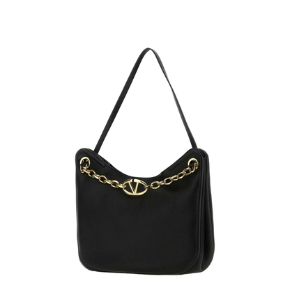 Garavani Black Leather Vlogo Moon Shopping Bag