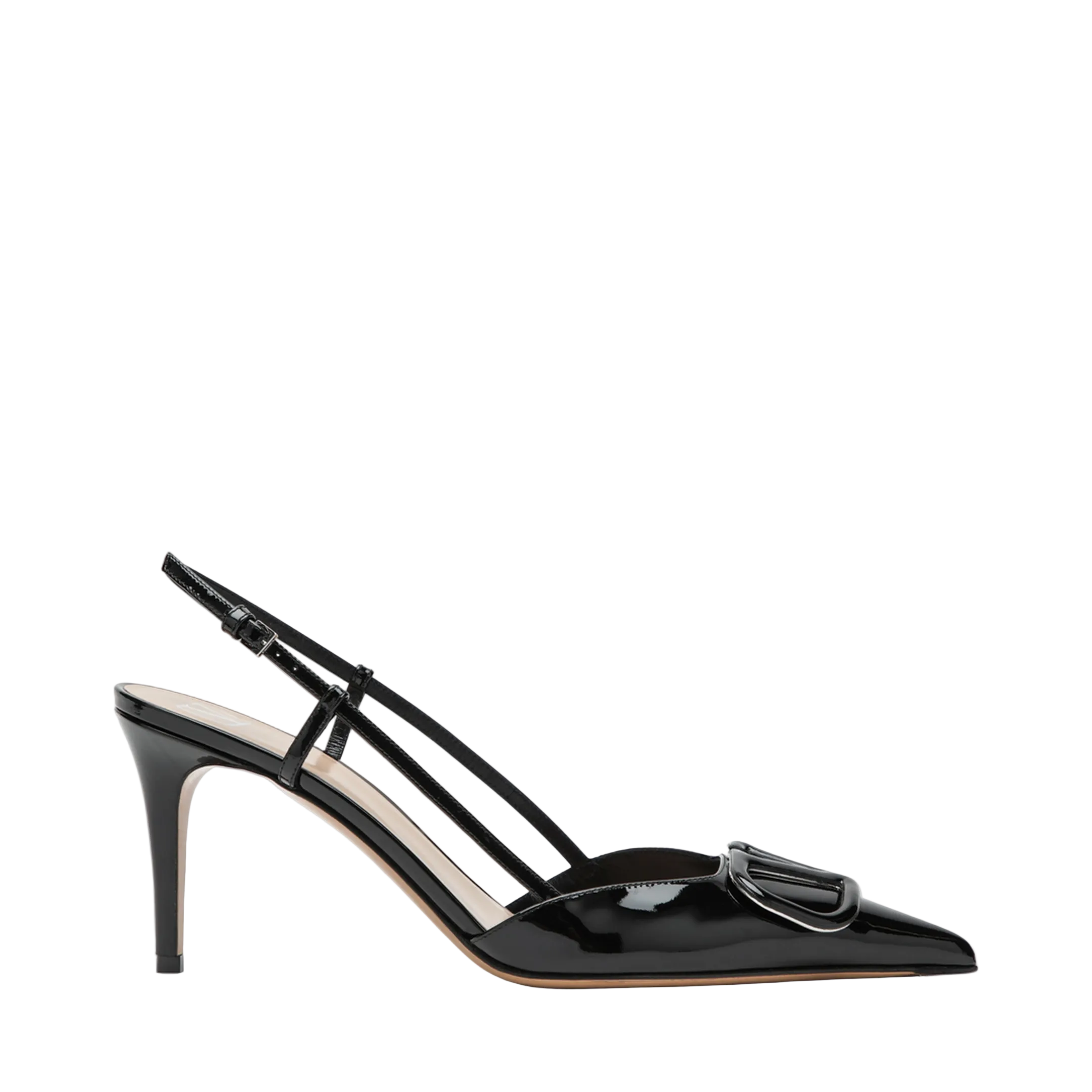 Black Vlogo Signature Patent Leather Slingback Pumps