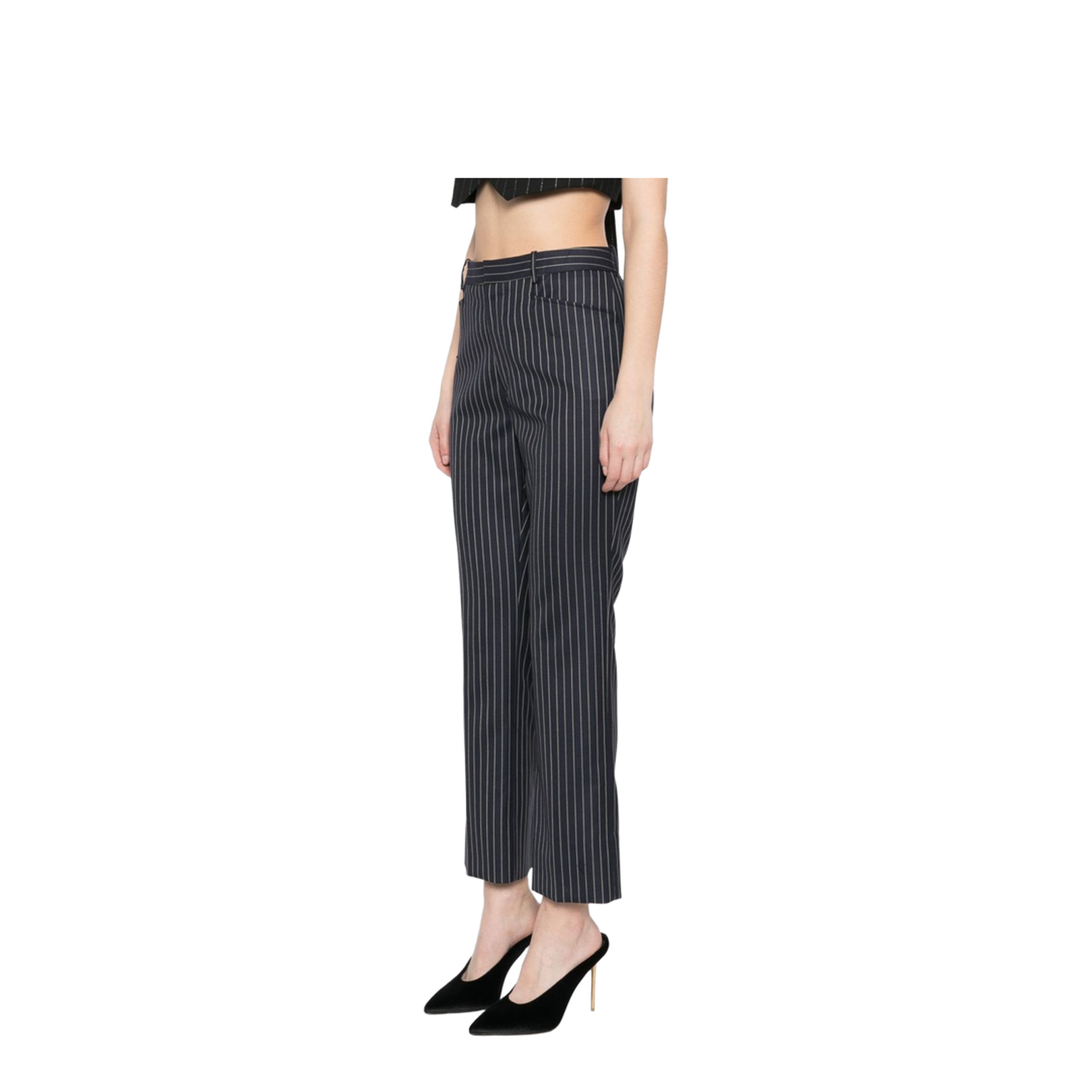Striped Trousers Navy Wool Tailored Fit