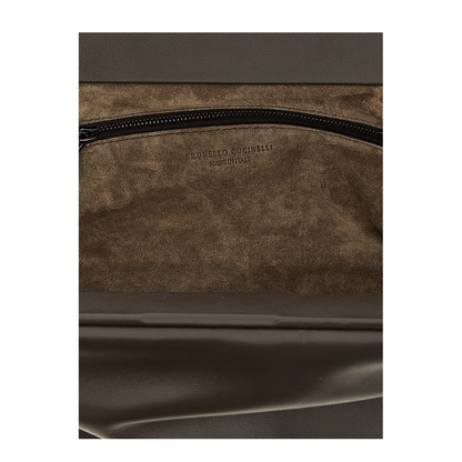 Leather Bag with Fixed Snap Closure and Monile Chain Detail
