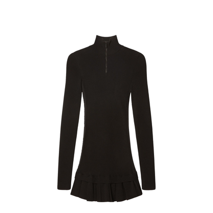 High-Neck Pleated Knitted Minidress