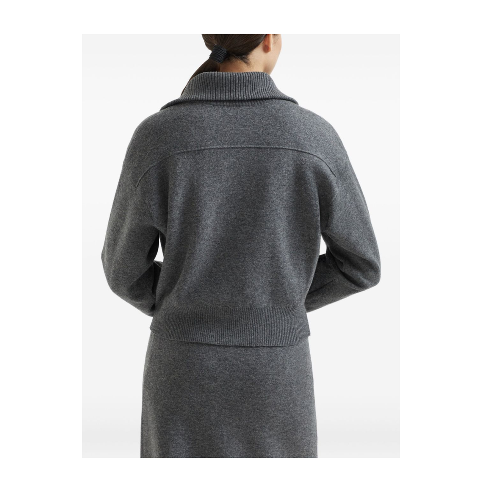 Crop Wool Cardigan High Neck Zip Closure with Shiny Zipper Pull