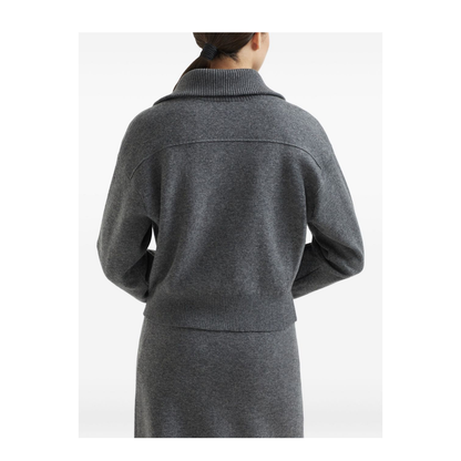 Crop Wool Cardigan High Neck Zip Closure with Shiny Zipper Pull
