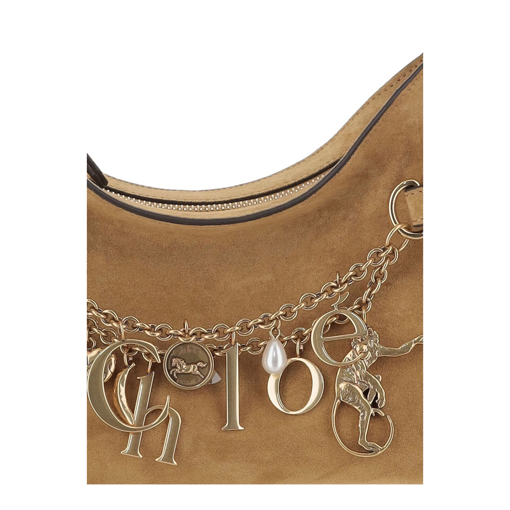 Charms Hobo Bag in Suede Leather Gold / Khaki