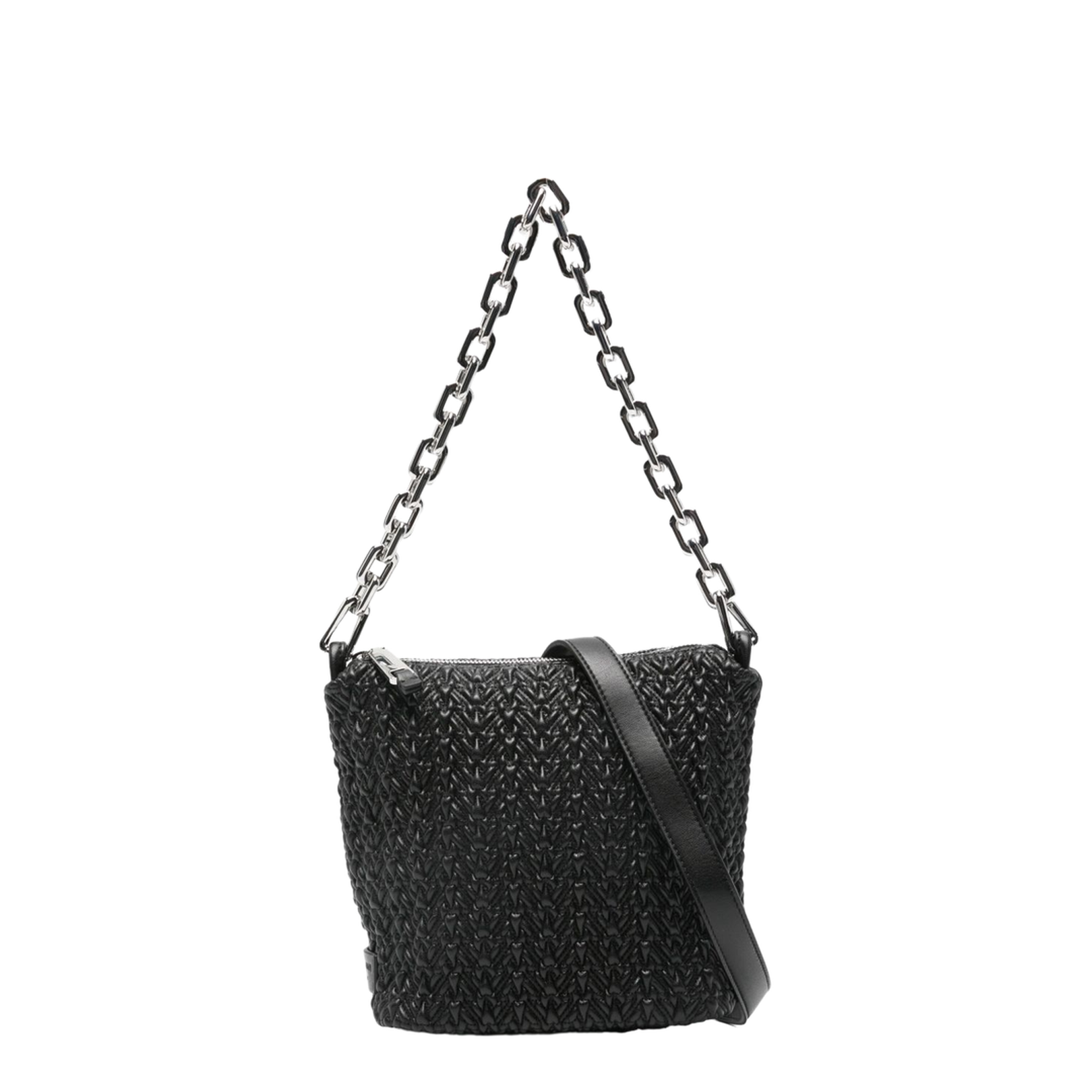 Small Embossed Leather Hobo Bag Black