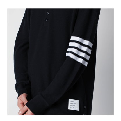 Long Sleeve Polo in Textured Pique w/ Eng 4 Bar
