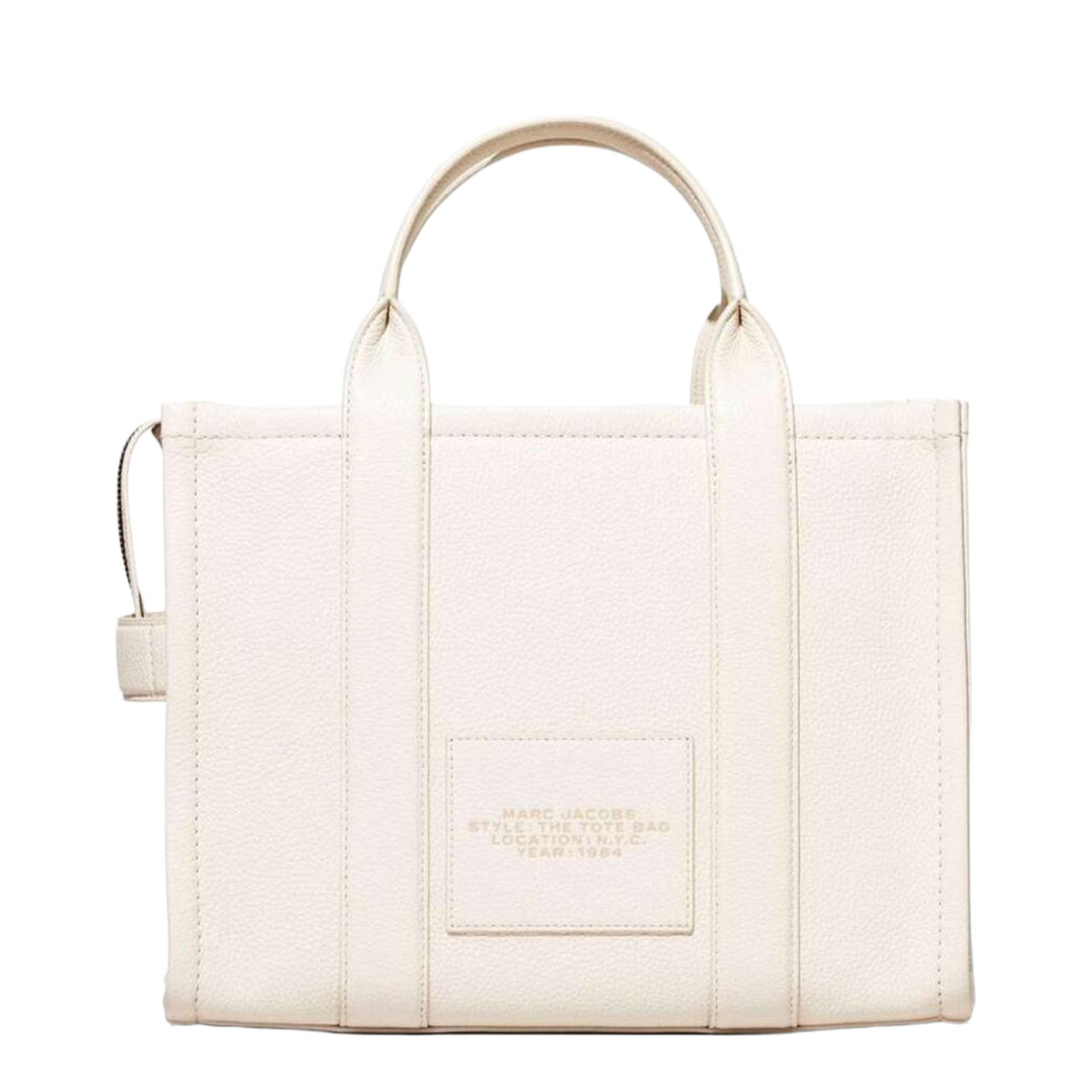The Small Tote Bag White Shoulder Bag with Logo in Grainy Leather