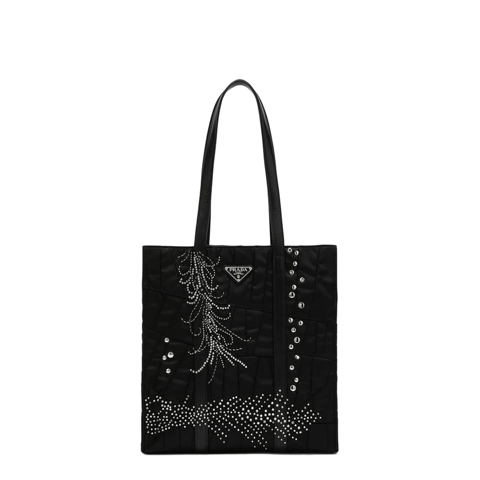 Medium Black Re-Nylon Shopping Bag with Embroidery