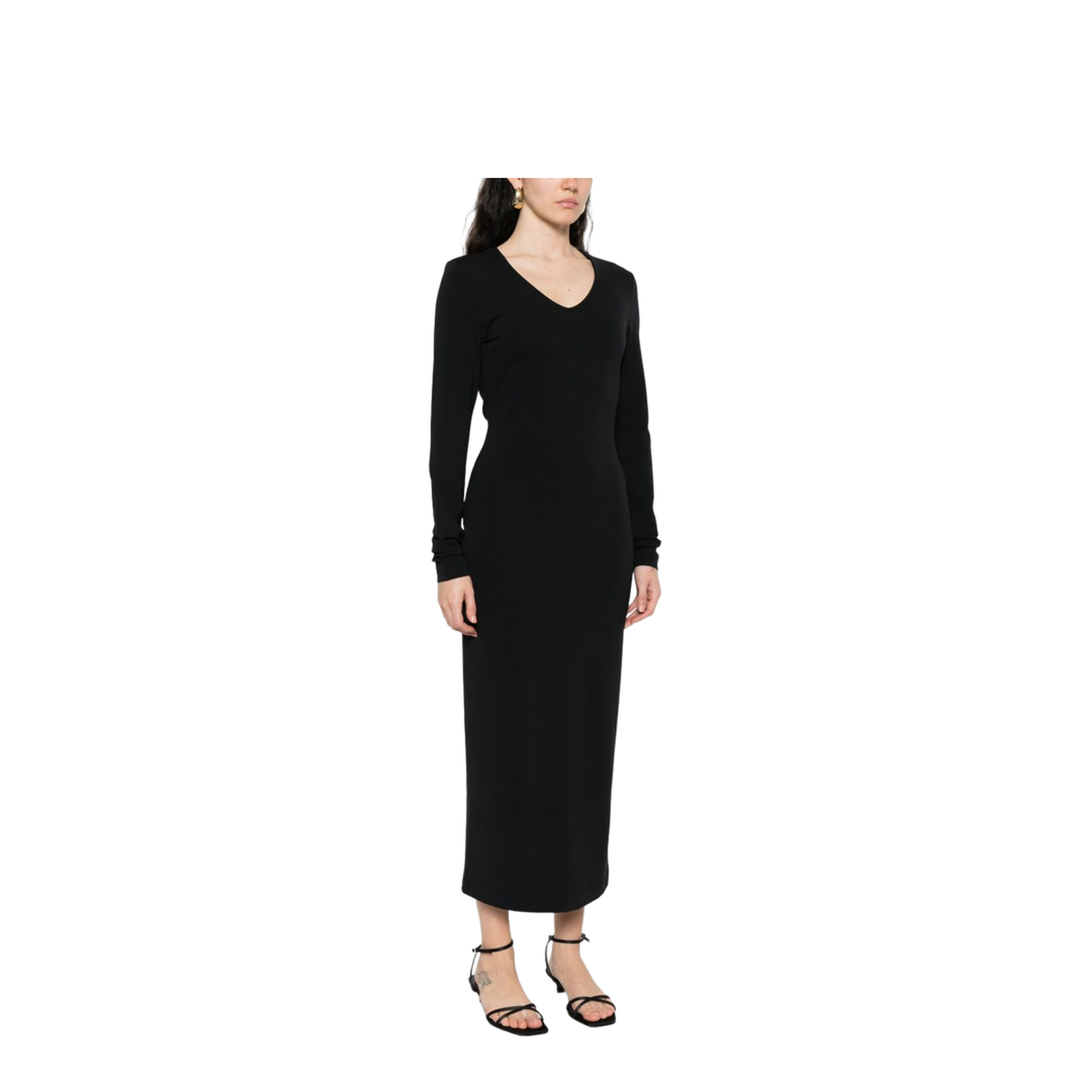 Black Dress with Long Sleeves and Knot Detail