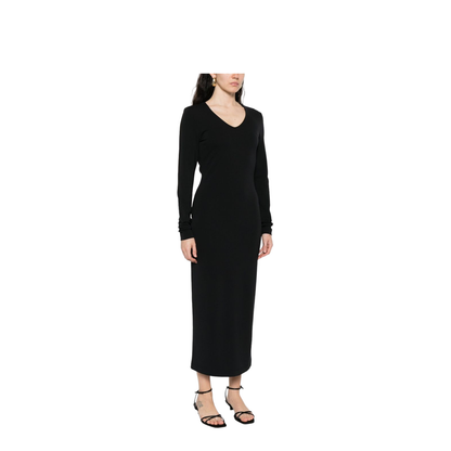 Black Dress with Long Sleeves and Knot Detail