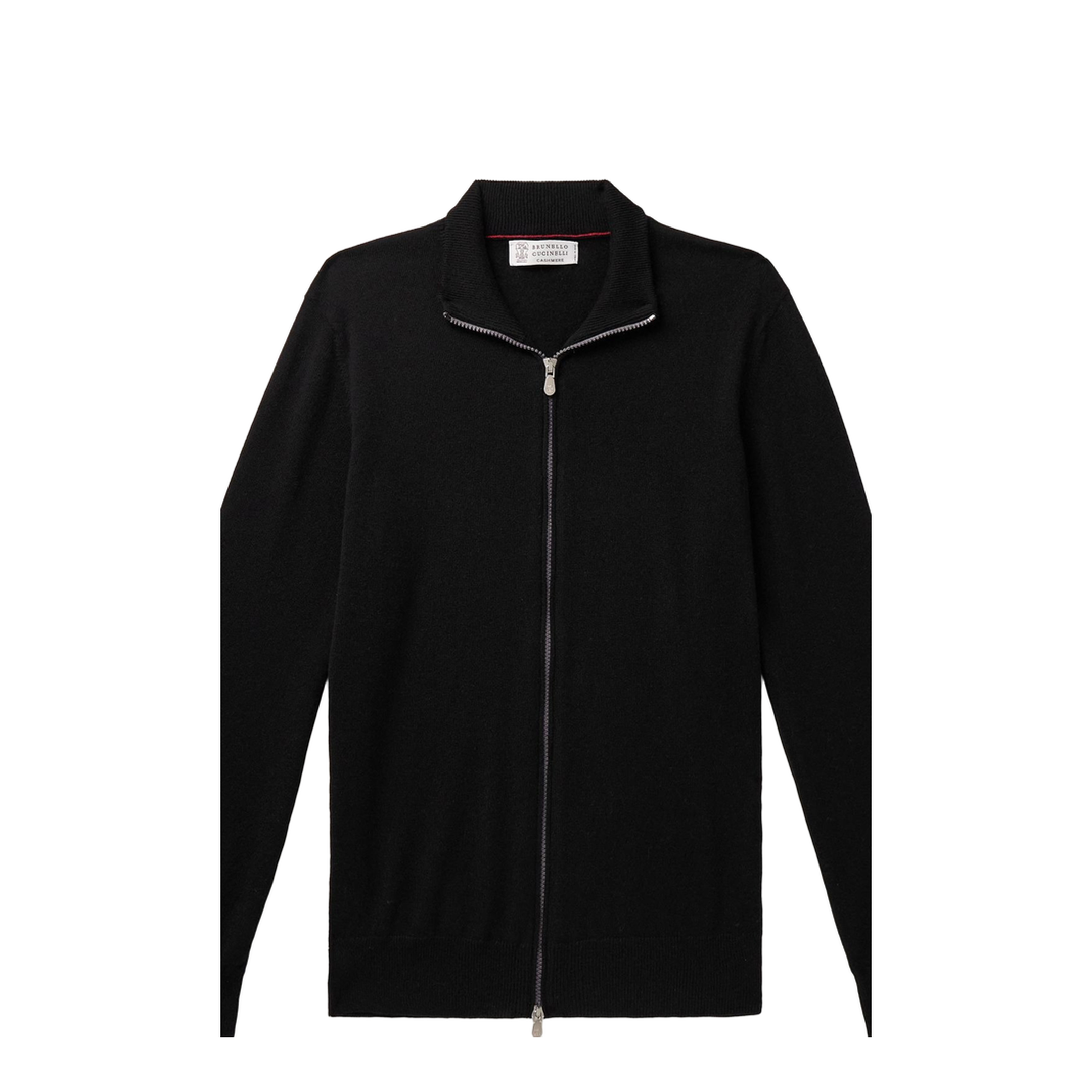 Zipped High Necked Cashmere Cardigan Black