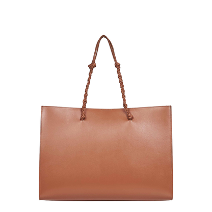 Tangle Knotted Handle Leather Tote Bag - Tan