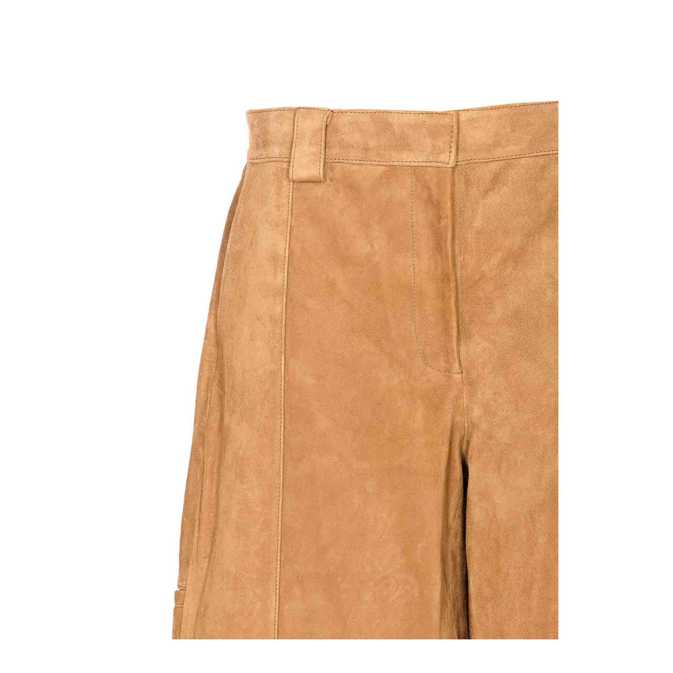 Brown Pants With Belt Loops And Insert Design In Suede