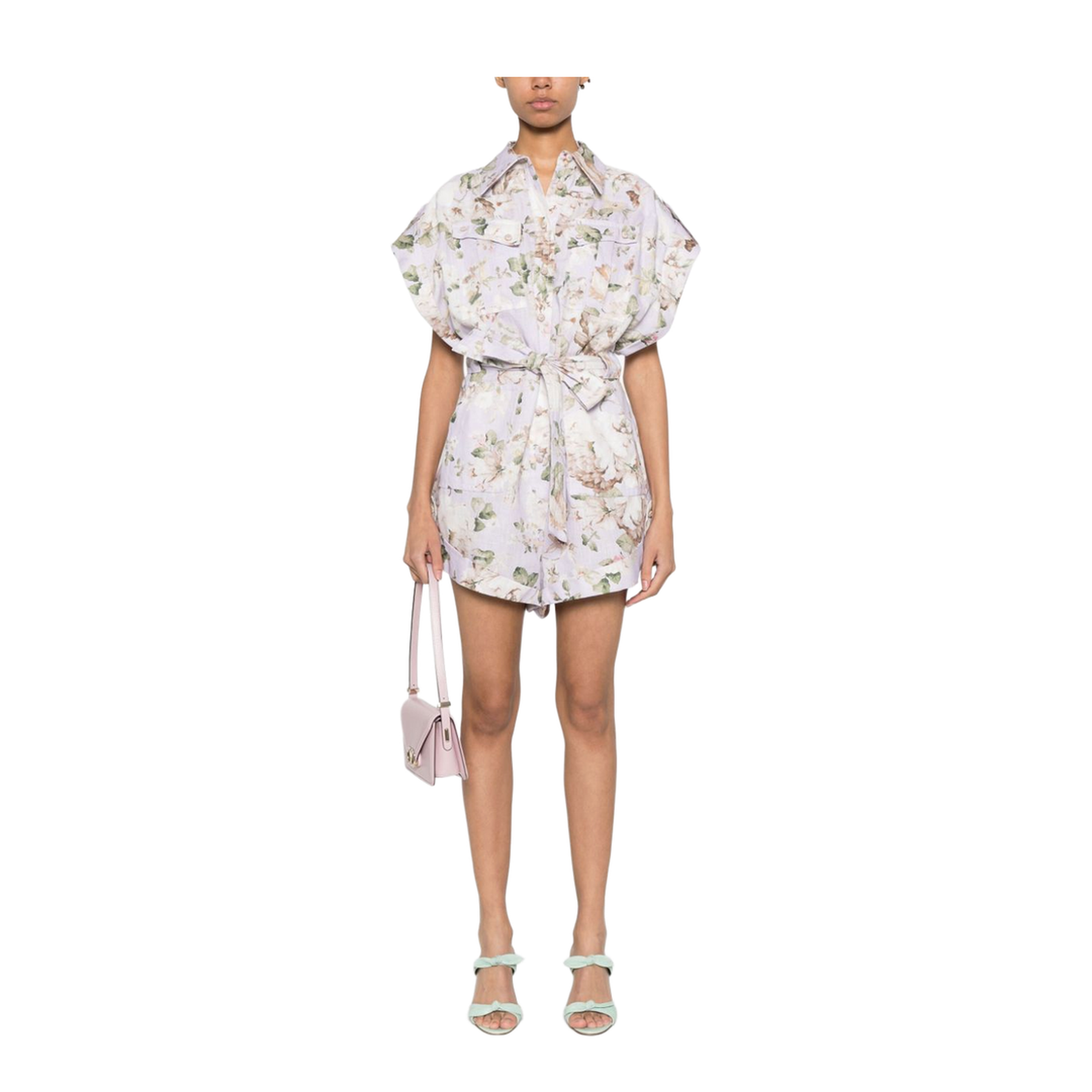 Lilac Floral Print Linen Jumpsuit