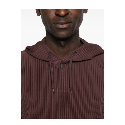 Brown Pleated Texture Hooded Long Sleeve Top