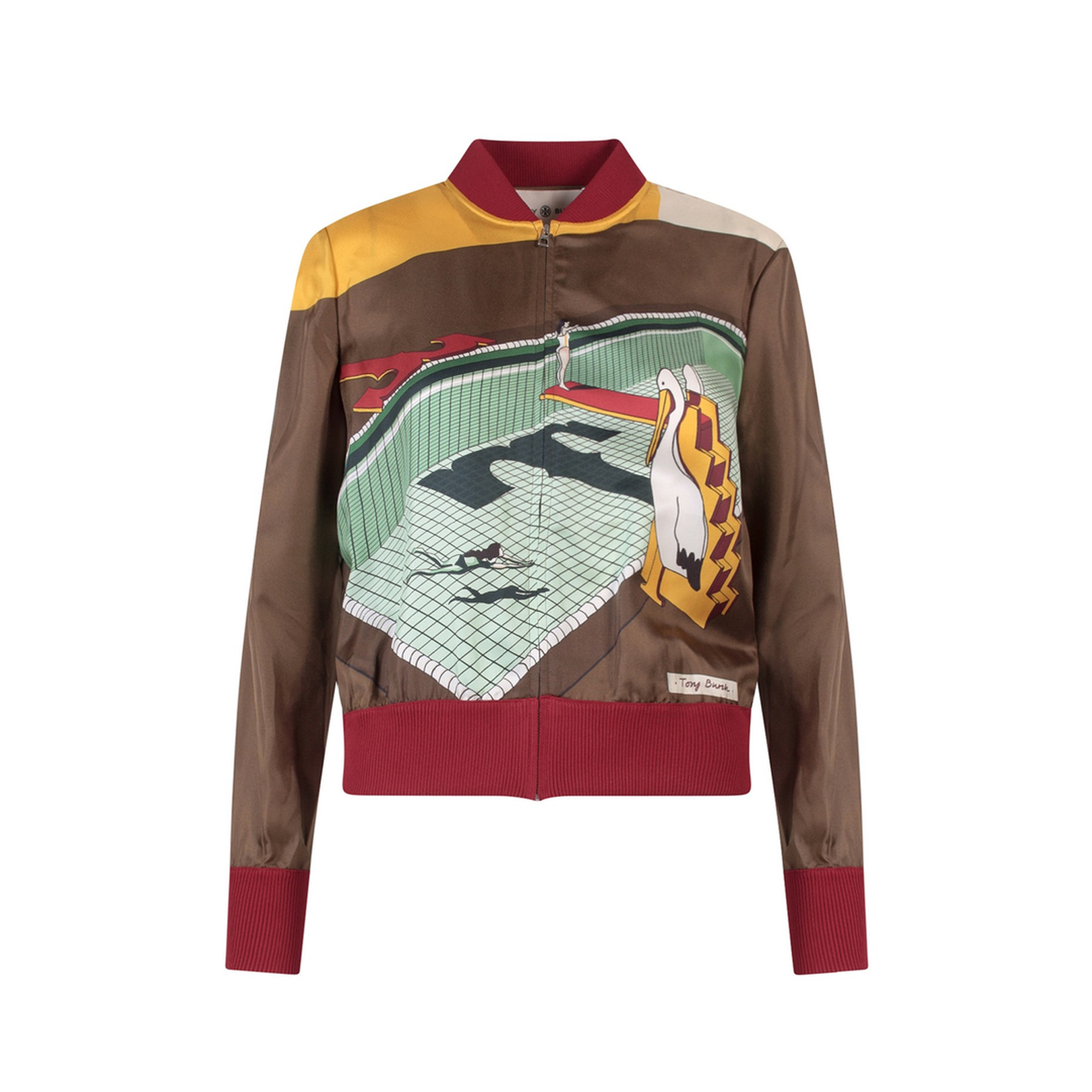 Silk Bomber Jacket with Pelican Print
